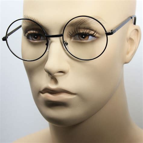 big round wire frame glasses.